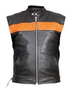 men black leather vest front
