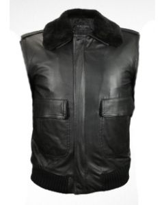 men black bomber leather vest front