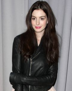 anne hathaway leather jacket front