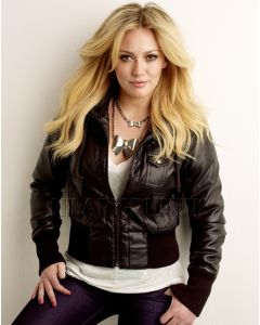 Hilary Duff bomber leather jacket front