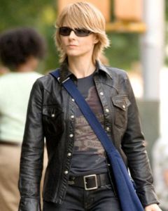 Jodie Foster leather jacket front