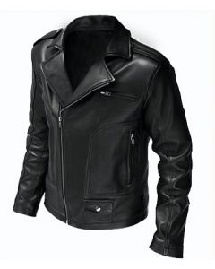 mens black leather jacket front