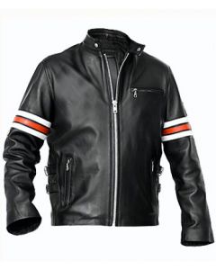 mens black leather jacket front