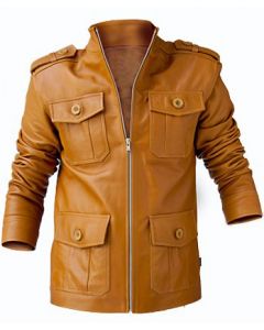 mens tan leather jacket front