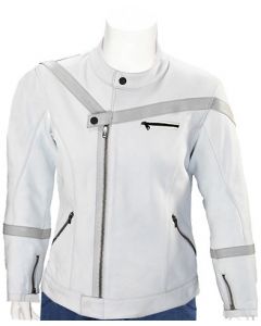 mens grey stripes white leather jacket front