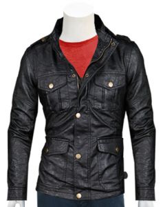 mens lightweight nappa black leather jacket front