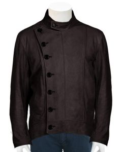 mens brown leather jacket front