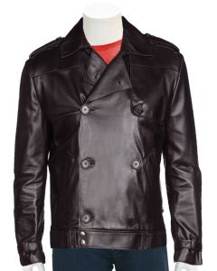 mens denim brown leather jacket front