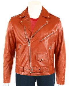 mens orange leather jacket front