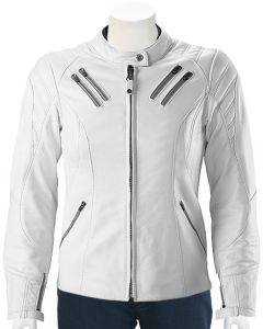 mens quilted shoulder white leather jacket front