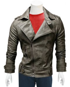 mens grey leather jacket front