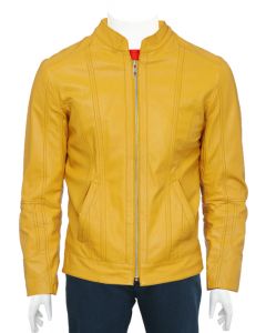mens yellow leather jacket front