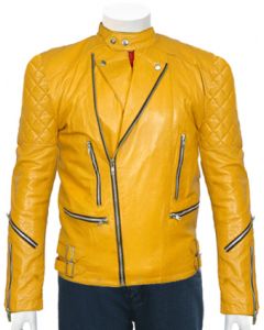mens yellow leather jacket front